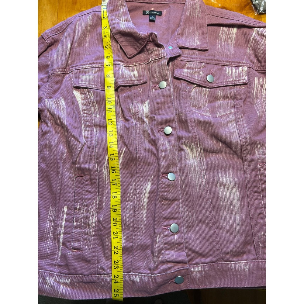 Versona Y2K Streetwear Mauve Bleach Brushstroke Denim Jacket Cyber Grunge Indie - Picture 4 of 10